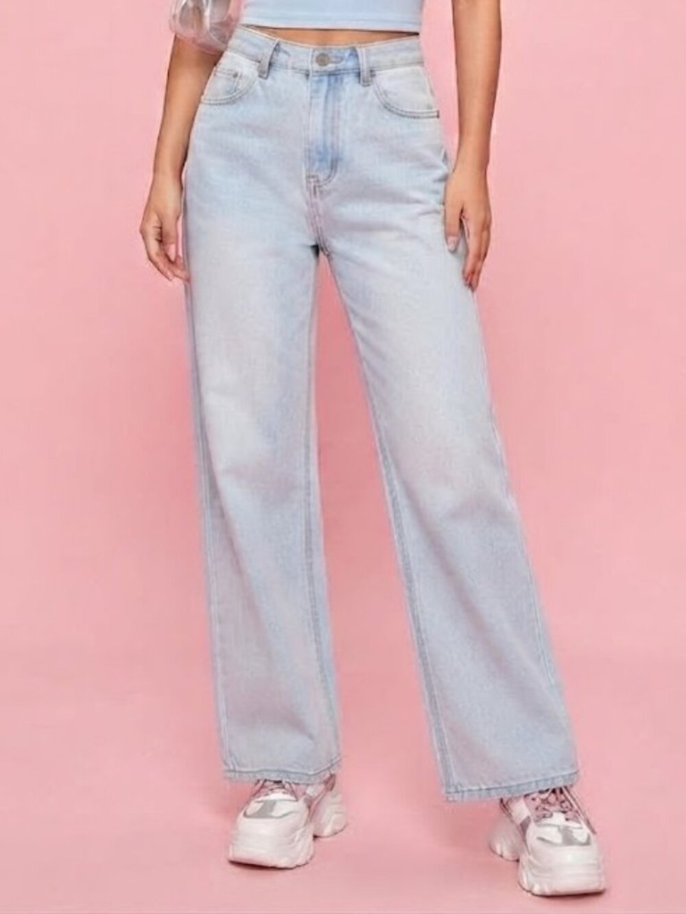 Zara Light Blue Wide-Leg High Waist Jeans with Raw Hem